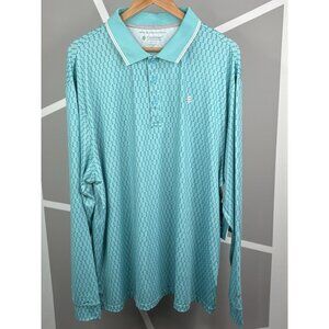 NWT Coolibar Erodym LS Golf Polo Shirt Mens 2XL Teal Graphic AOP Stretch UPF 50+
